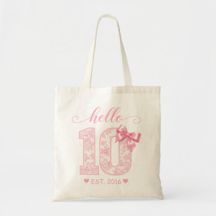Bolso De Tela Hola 10 Cumpleaños Rosa Hola 10 Año Personalizad