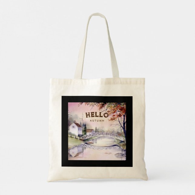 Bolso De Tela Hola acuarela del puente arqueado de otoño (Reverso)