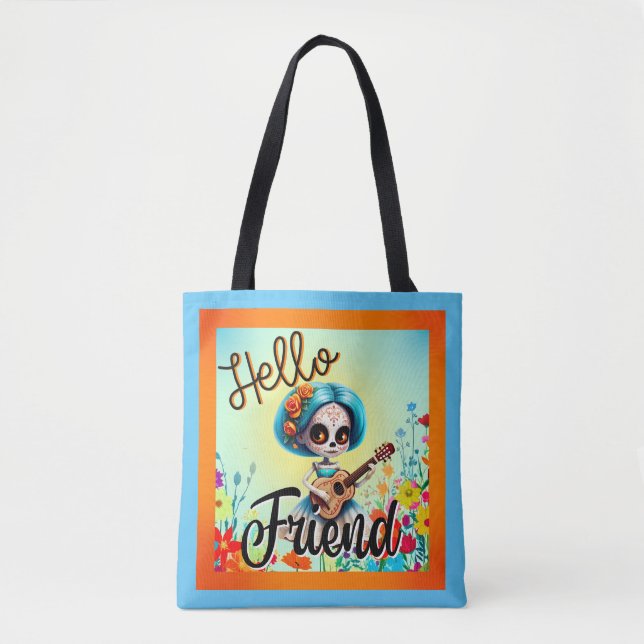 Bolso De Tela Hola amigo Sugar Skull (Anverso)