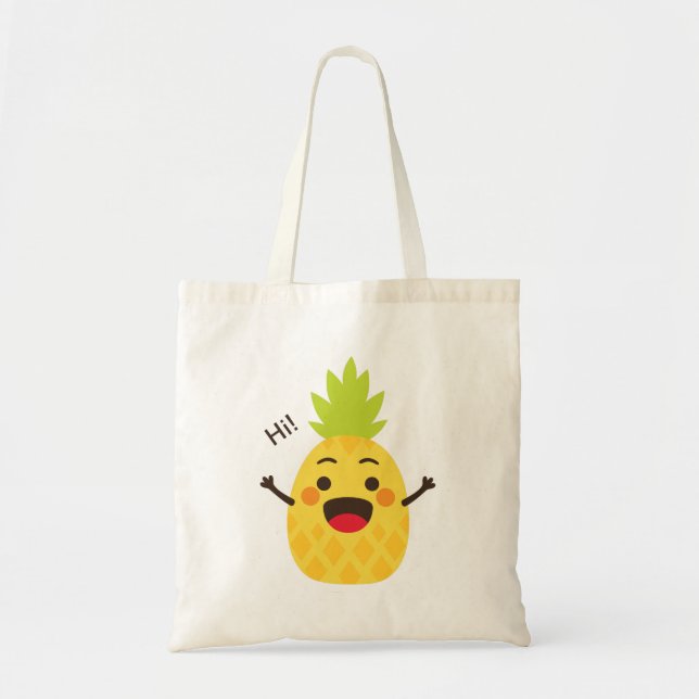 Bolso De Tela ¡Hola amigos! Ilustracion de piña (Frente)