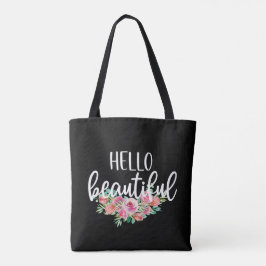 Bolso De Tela Hola Bellas Rosas Acuarela Tipografía Chic