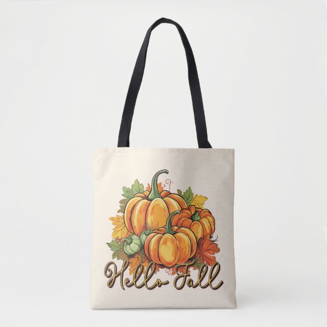 Bolso De Tela Hola Caída - Parche De Calabaza Acogedor (Anverso)