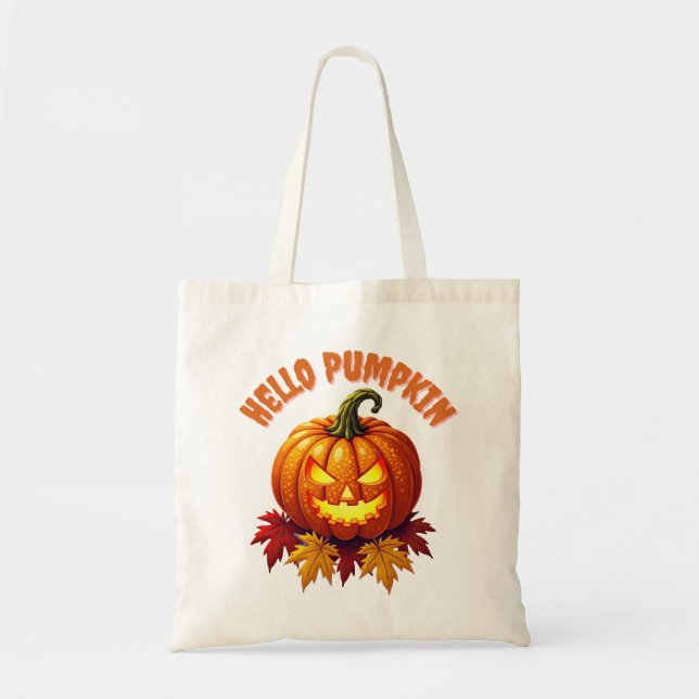Bolso De Tela Hola Calabaza Halloween de otoño (Frente)