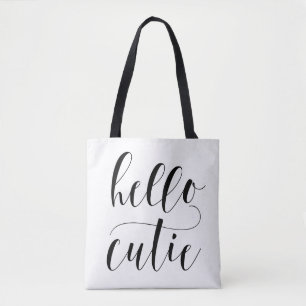 Bolso De Tela Hola Cutie Black Modern Calligraphy Dots Polka