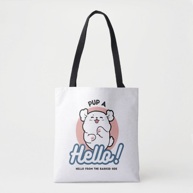 Bolso De Tela ¡Hola! - Diseño feliz de Personalizados de perros  (Anverso)