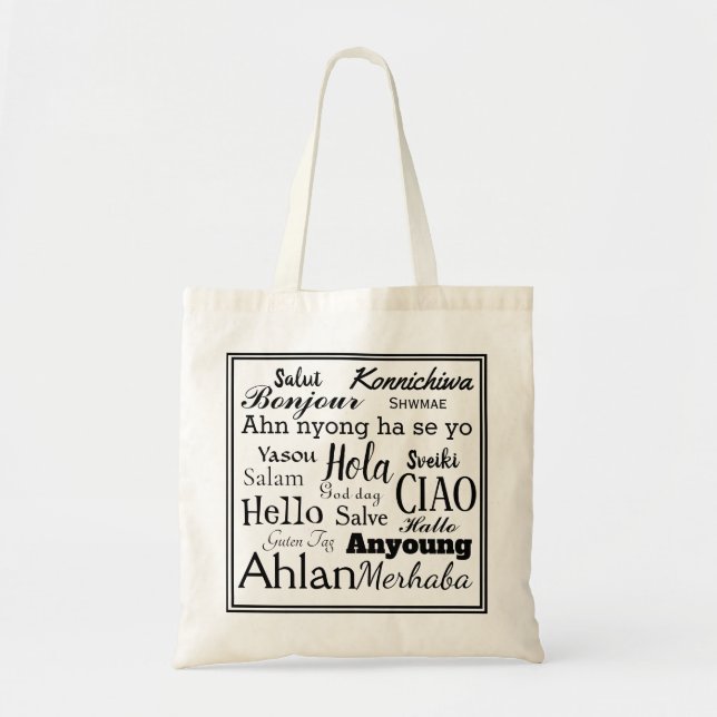 Bolso De Tela Hola en diferentes idiomas Tote Bag (Frente)