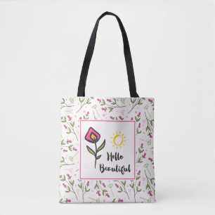 Bolso De Tela Hola Hermosa Bonito Flores y Sol