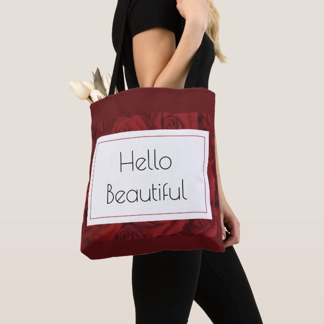 Bolso De Tela "Hola hermosa" Rosa Roja (Detalle)