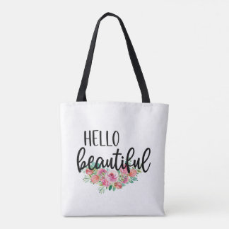 Bolso De Tela Hola hermosos Rosas de acuarela Tipografía moderna