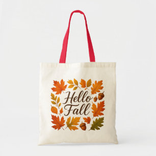 Bolso De Tela Hola Hojas de otoño y bellotas