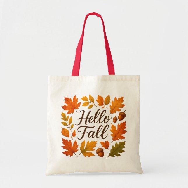 Bolso De Tela Hola Hojas de otoño y bellotas (Frente)