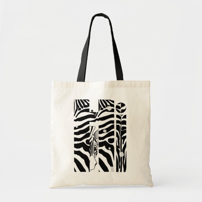 Bolso De Tela "Hola" las rayas negras/blancas de la cebra (Frente)