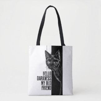 Bolso De Tela Hola oscuridad mi viejo amigo Bosquejo de gato neg