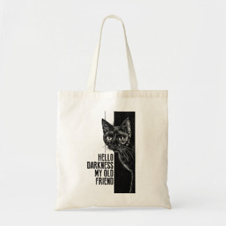 Bolso De Tela Hola oscuridad mi viejo amigo Bosquejo de gato neg