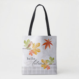Bolso De Tela Hola otoño con hojas de aves y caídas