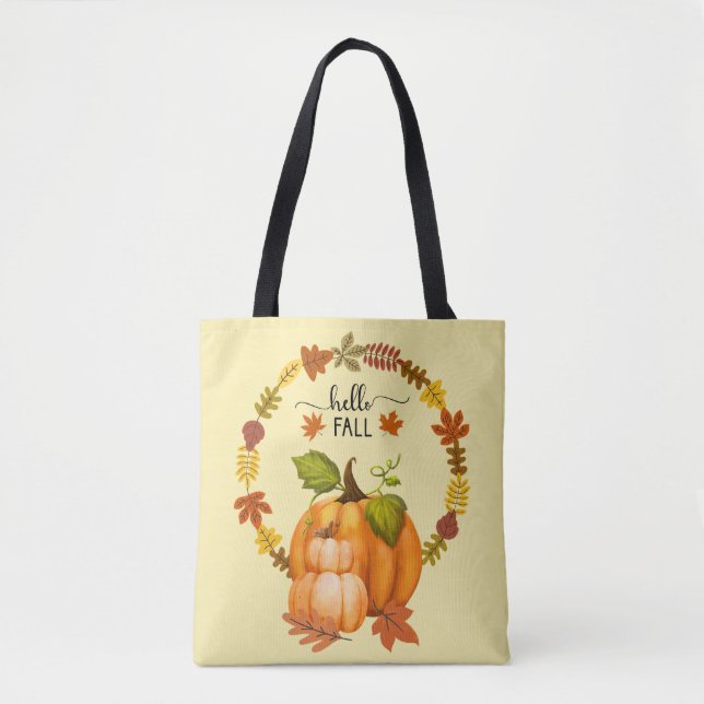 Bolso De Tela Hola Otoño El Otoño Deja Las Calabazas Por Todas P (Anverso)