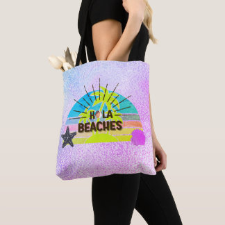 Bolso De Tela Hola playas sol, playa palmeras rosas plateadas