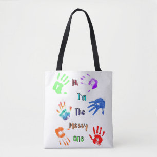 Bolso De Tela Hola, soy el desordenado - Paint Handprints
