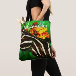 Bolso De Tela Hola Sunshine Black Strips Butterfly Photo