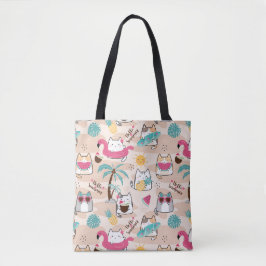 Bolso De Tela Hola surfista de gatos de verano Kawaii Kitty