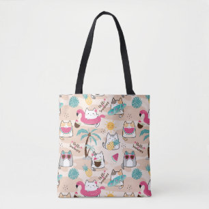Bolso De Tela Hola surfista de gatos de verano Kawaii Kitty 