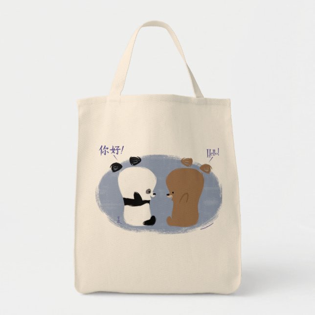 Bolso De Tela ¡Hola! Tote de 2 osos (Frente)