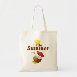 Bolso De Tela Hola Verano Amarillo Sol Coco Paraguas Rojo