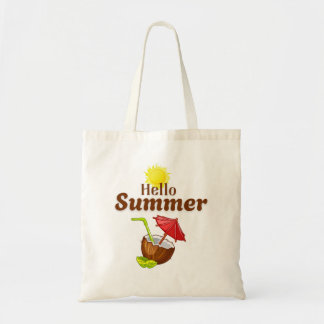 Bolso De Tela Hola Verano Amarillo Sol Coco Paraguas Rojo