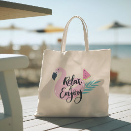 Bolso De Tela Hola verano con Flamingo Tropical