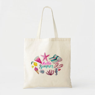 Bolso De Tela "Hola verano" mar y acuarela de verano
