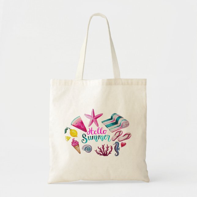 Bolso De Tela "Hola verano" mar y acuarela de verano (Frente)