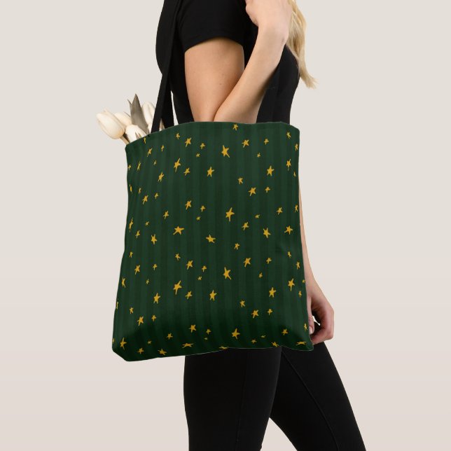 Bolso De Tela Holiday Green Yellow Star Stripe Christmas (Detalle)