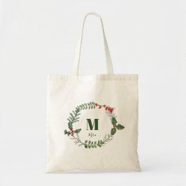 Bolso De Tela Holiday Wreath Greenery Berry First Personalizado