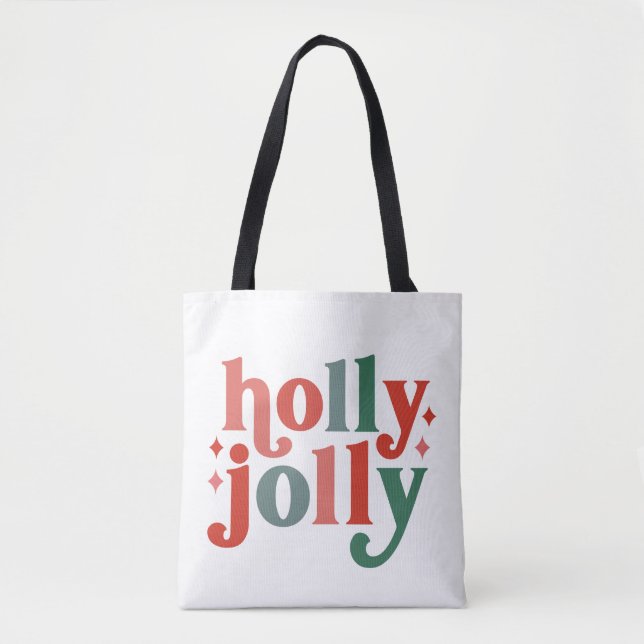 Bolso De Tela Holly Jolly - Tipografía de vacaciones retro (Anverso)