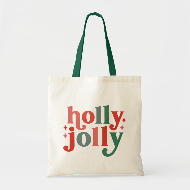 Bolso De Tela Holly Jolly - Tipografía de vacaciones retro (Frente)