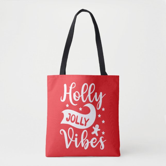 Bolso De Tela Holly Jolly Vibes Rojo festivo (Anverso)