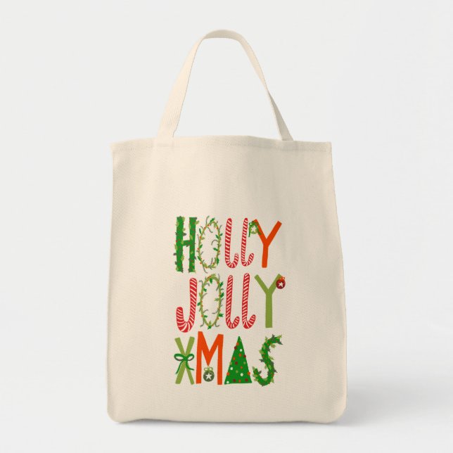 Bolso De Tela HOLLY JOLLY XMAS Dulces Navidades de vacaciones (Frente)