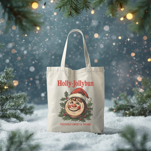 Bolso De Tela Holly-Jollybun – Funny Christmas Cinnamon Roll Pun (Subido por el creador)