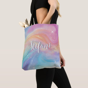 Bolso De Tela Holográfico iris con unicornio iris personizado