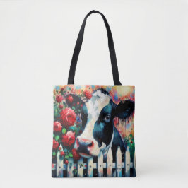 Bolso De Tela Holstein Cow Picket Fence Red Roses Black Red