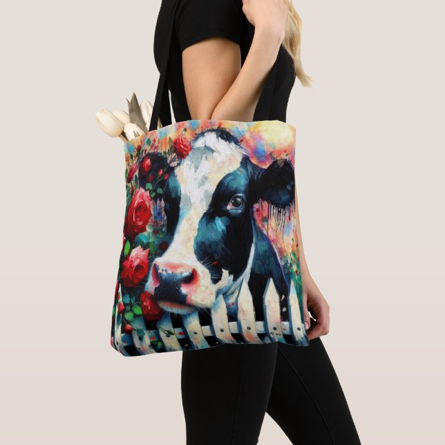 Bolso De Tela Holstein Cow Picket Fence Red Roses Black Red (Detalle)