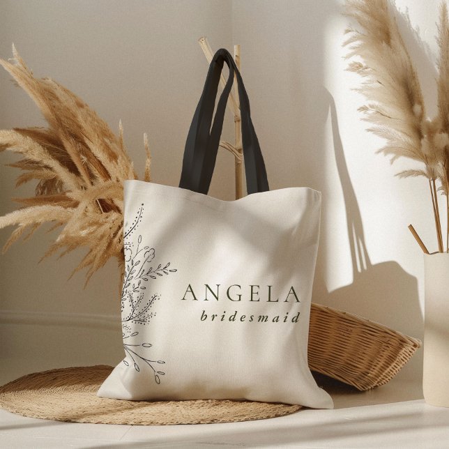 Bolso De Tela Hombra de Bouquet (Overflowing floral bouquet custom name bridesmaid wedding tote bag.)