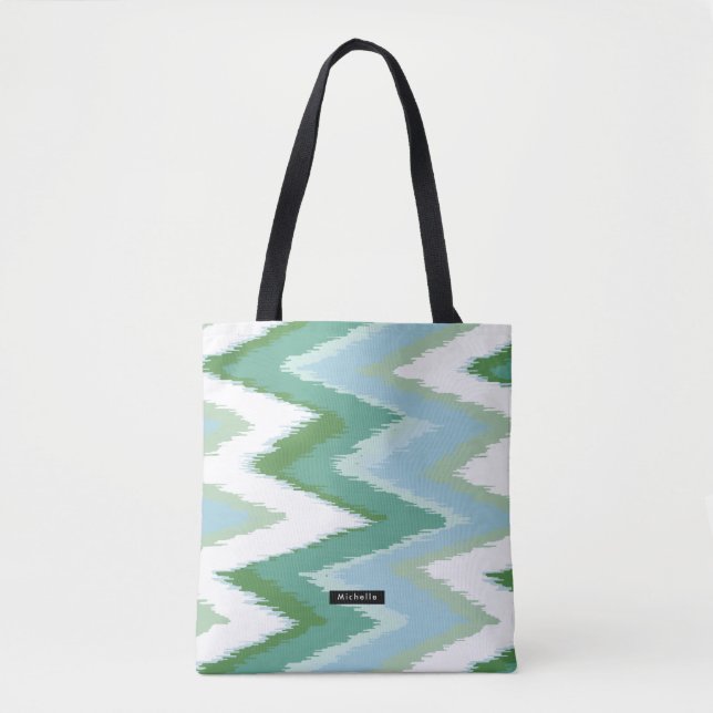 Bolso De Tela Hombra de honor del patrón de Ikat Chevron verde p (Anverso)