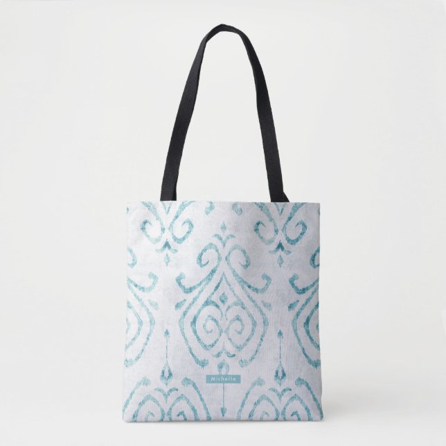 Bolso De Tela Hombra de novia del patrón de Ikat turquesa person (Anverso)