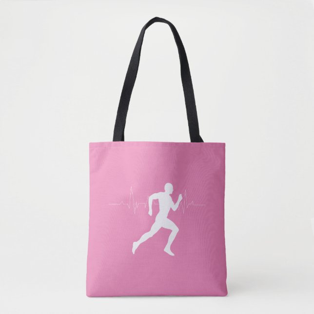 Bolso De Tela Hombre corriendo una silueta sobre fondo rosado (Anverso)