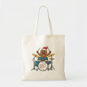 Bolso De Tela Hombre de Jengibre Baterista Divertido Rock Navida