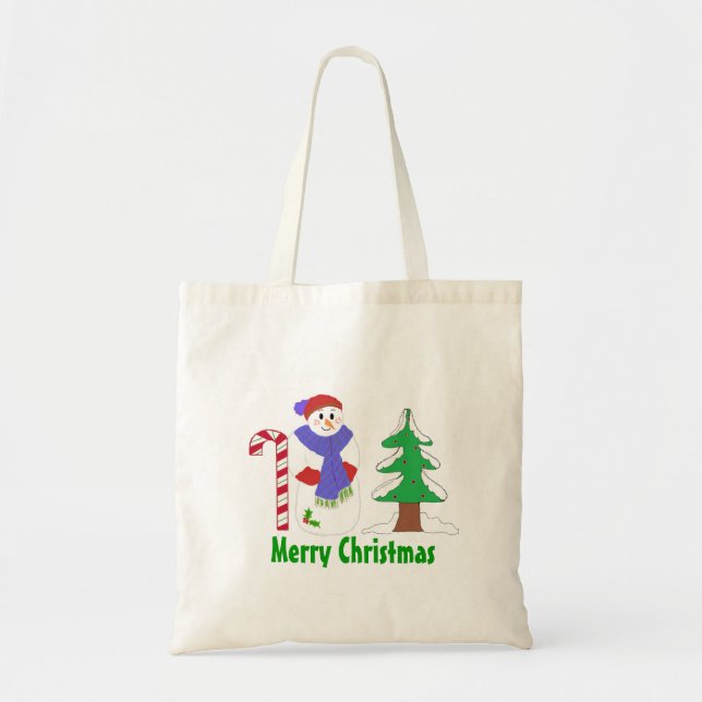 Bolso De Tela Hombre de nieve con canto y árbol (Frente)