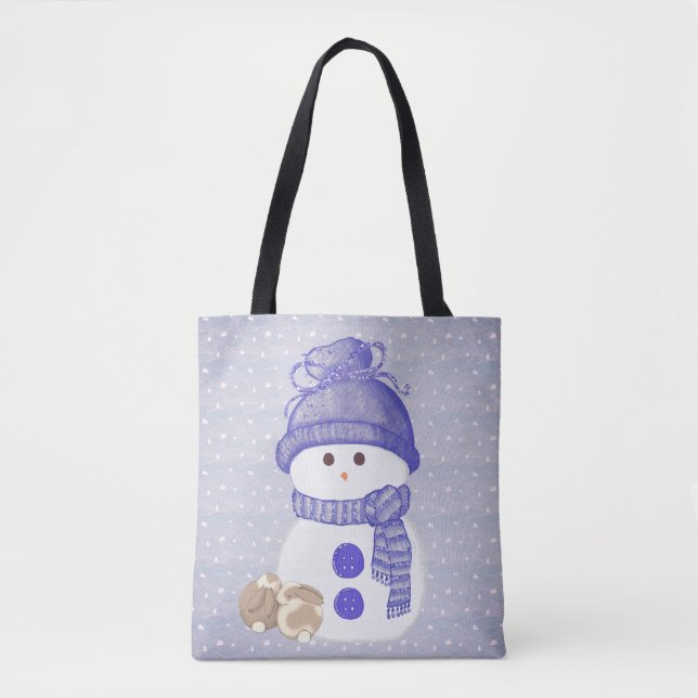 Bolso De Tela Hombre de nieve con conejitos durmientes (Anverso)