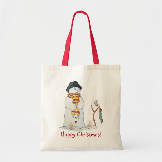 Bolso De Tela Hombre de nieve con Navidades que se abastecen en  (Frente)