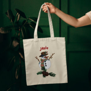 Bolso De Tela Hombre de nieve con nombre 1 lado